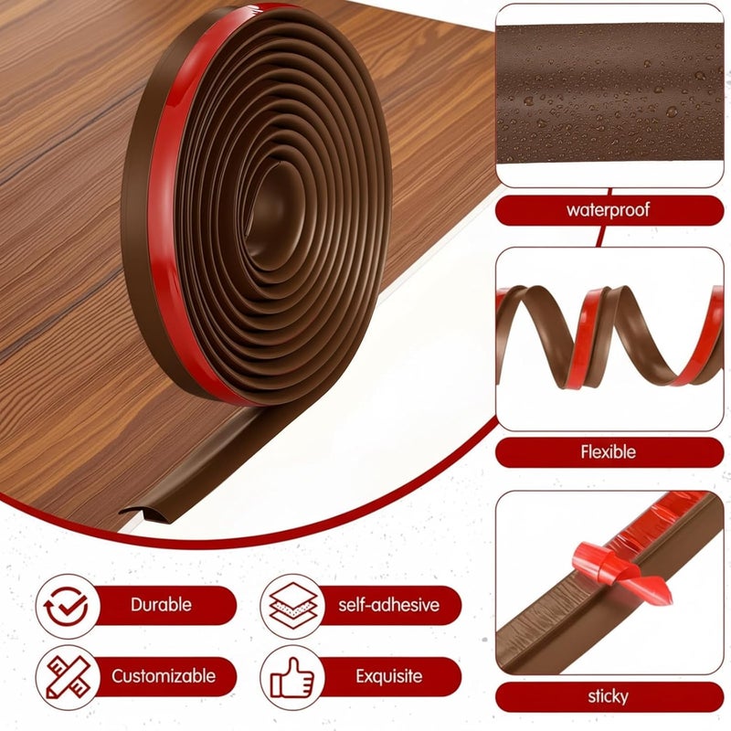 Joyfolk 16.4 ft Carpet Floor Transition Strips, Self-Adhesive Carpet to Tile Transition Edge Triings for Doors/Wood Floors, Coverage Height up to 5mm(Dark Brown) - Image 4